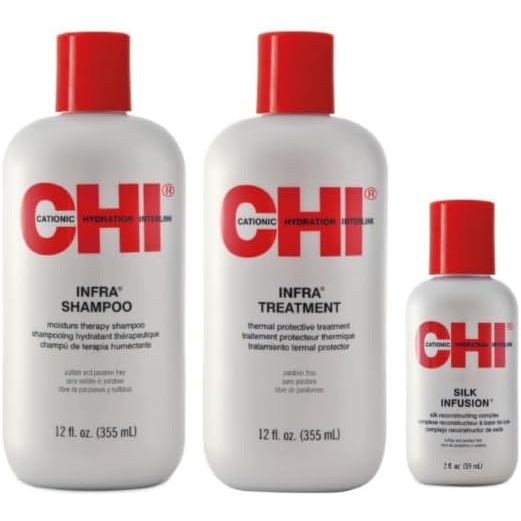 CHI Infra Hair Care Set, Shampoo 355 ml, Treatment 355 ml, Silk Infusion 59 ml